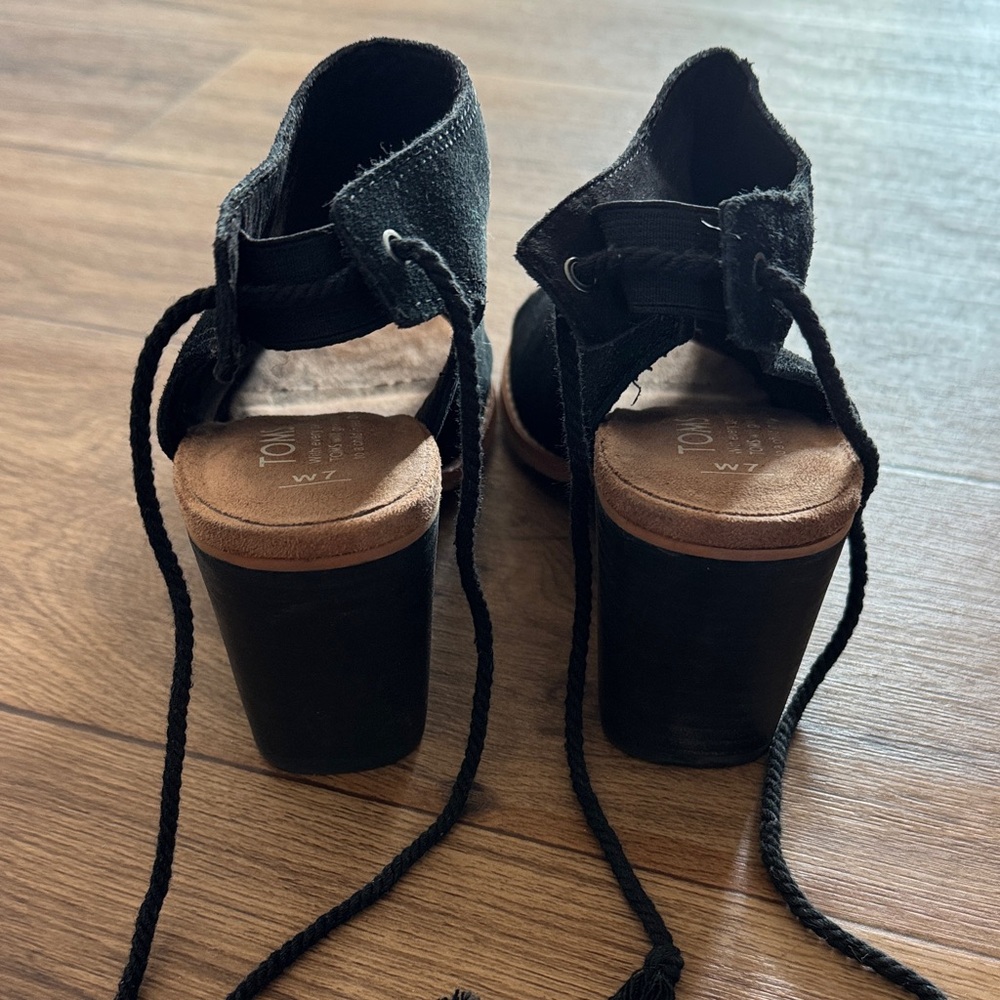 TOMS Black Suede Peep-Toe Lace-Up Sandals - Picture 2 of 5